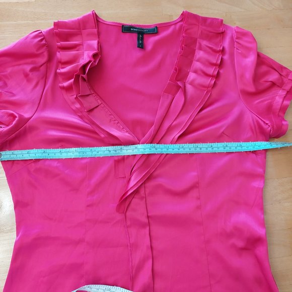 BCBGMAXAZRIA Women ruffle V-neck blouse short sleeve fuchsia side zipper small - Picture 11 of 12